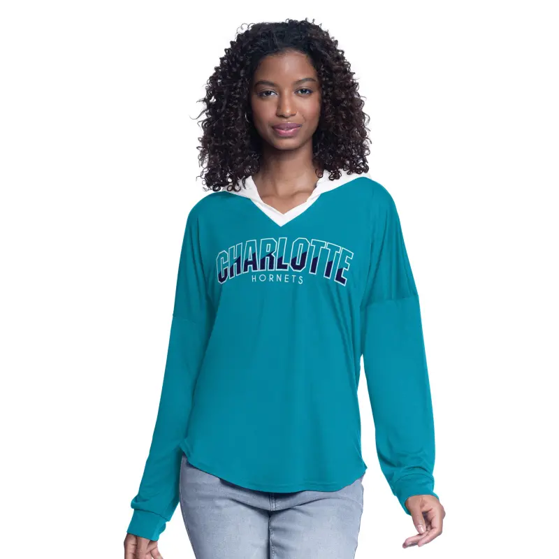 women8217s charlotte hornets g-iii 4her by carl banks teal bench player oversized long sleeve hooded top