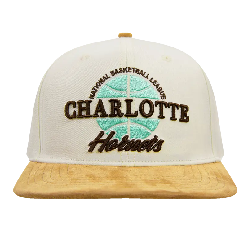 nba charlotte hornets butter suede script strapback hat eggshellsuede