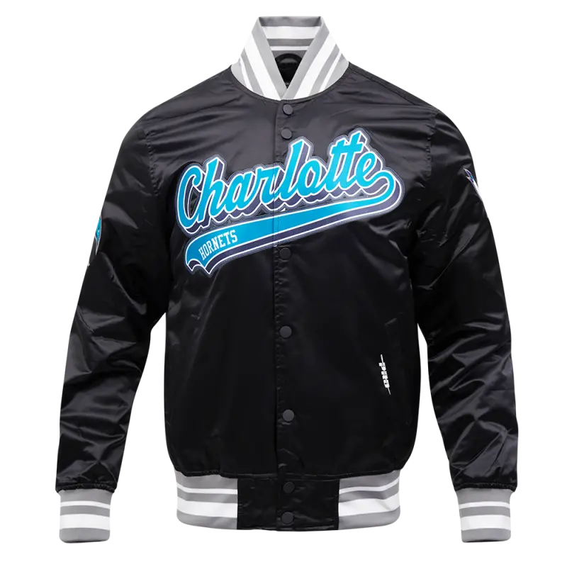 nba charlotte hornets script tail mens satin jacket blackgray